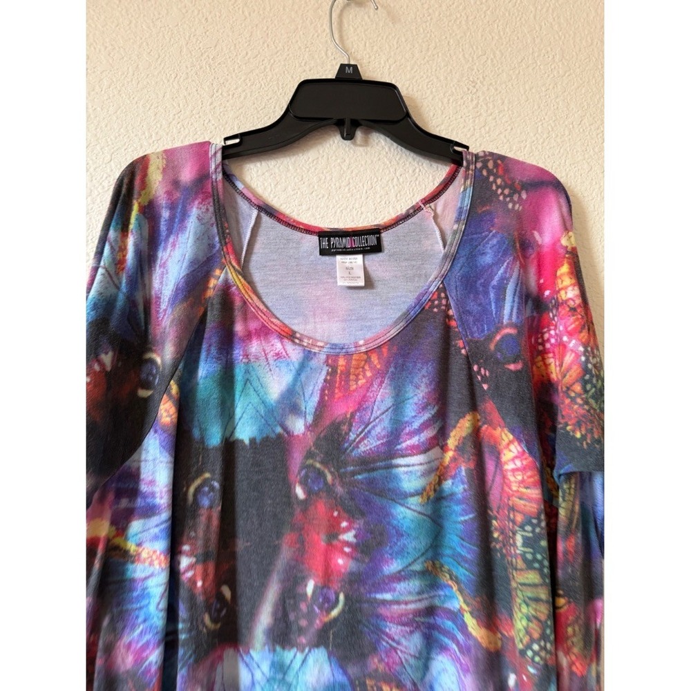 Pyramid Collection Womens Butterfly Print Tunic Top Multicolor Long Sleeve L - Picture 5 of 15
